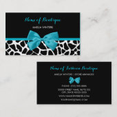 Boutique Chique Giraffe Print Aqua Blue Lint Boog Visitekaartje (Voorkant / Achterkant)