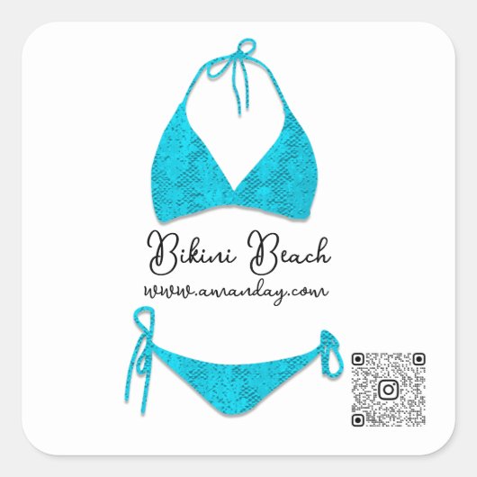Boutique Clothing Qr Code Roos Blue Bikini Vierkante Sticker (Voorkant)