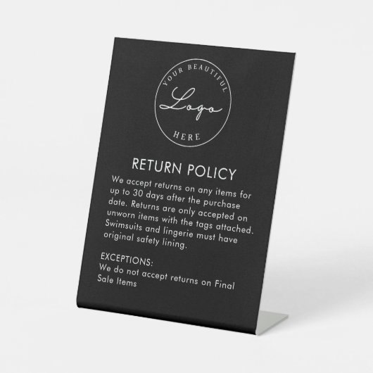 Boutique Clothing Store Return Policy Black Reclamebord Met Voetstuk (Voorkant)