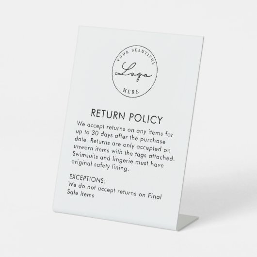 Boutique Clothing Store Return Policy Plaque Reclamebord Met Voetstuk (Voorkant)