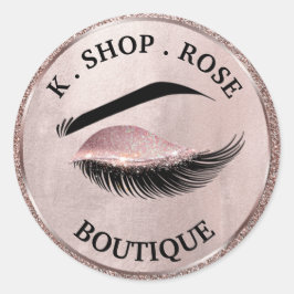 Boutique eyelashes winkelroze glitter ronde sticker