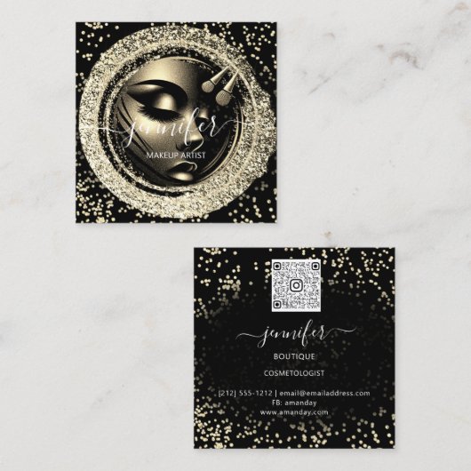 Boutique Glitter Effect Lijst Make-up Artiest Logo Vierkante Visitekaartje (Voorkant / Achterkant)