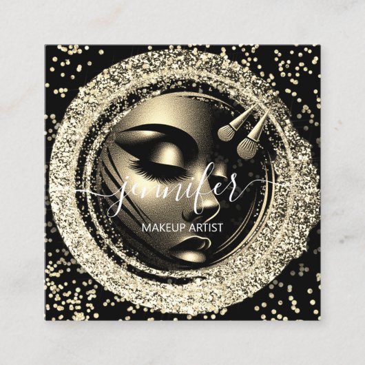 Boutique Glitter Effect Lijst Make-up Artiest Logo Vierkante Visitekaartje (Voorkant)