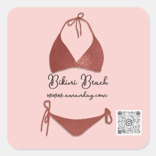 Boutique Kleding Qr Code Roze Gouden Bikini Vierkante Sticker