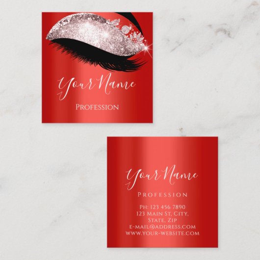 Boutique Lash Extension Red Ruby Roos Vierkante Visitekaartje (Voorkant / Achterkant)