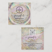 Boutique Luxury Shop Logo QR Code Holograded Gold Vierkante Visitekaartje (Voorkant / Achterkant)