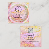 Boutique Luxury Shop Logo QR Code Holograded Gold Vierkante Visitekaartje (Voorkant / Achterkant)