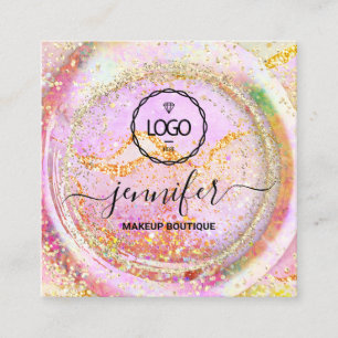 Boutique Luxury Shop Logo QR Code Holograded Gold Vierkante Visitekaartje