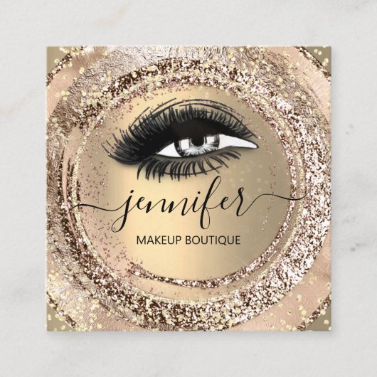 Boutique Makeup Lashes Faux Gold Roos QR Lash Vierkante Visitekaartje (Voorkant)