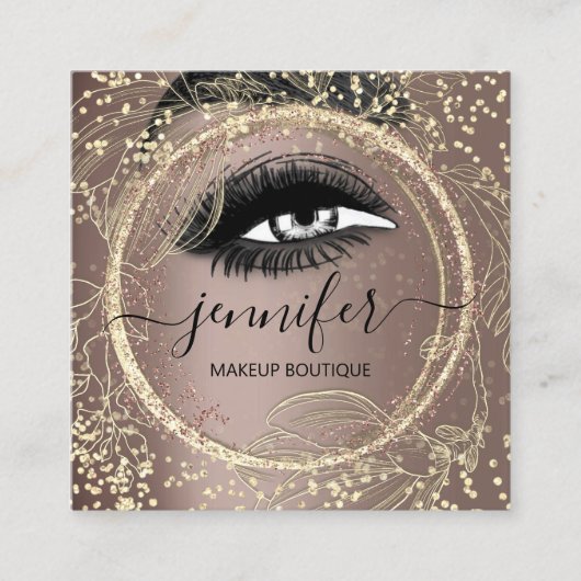 Boutique Makeup Lashes Gold Roos QR Lashes Brows Vierkante Visitekaartje (Voorkant)