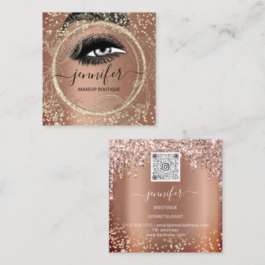 Boutique Makeup Lashes Roos QR Code Lashes Brows Vierkante Visitekaartje (Voorkant / Achterkant)