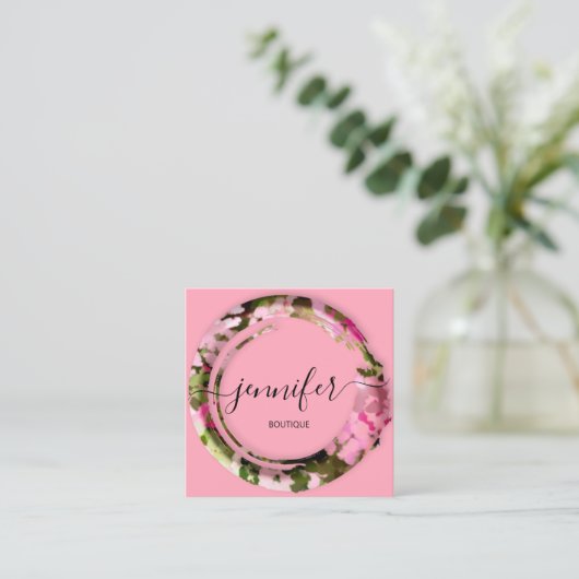 Boutique Mimetic Camouflage Militaire Mode Roze Vierkante Visitekaartje (Staand voorkant)