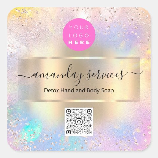 Boutique Online Shop Makeup Gold Holograaf QR-code Vierkante Sticker (Voorkant)