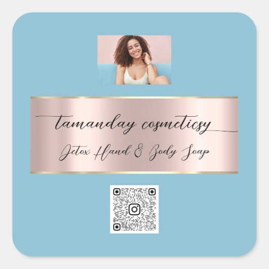 Boutique Online Winkelen Roos QR Code Logo Blauw Vierkante Sticker (Voorkant)