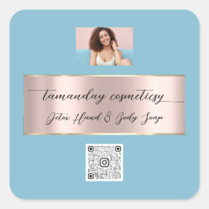 Boutique Online Winkelen Roos QR Code Logo Blauw Vierkante Sticker