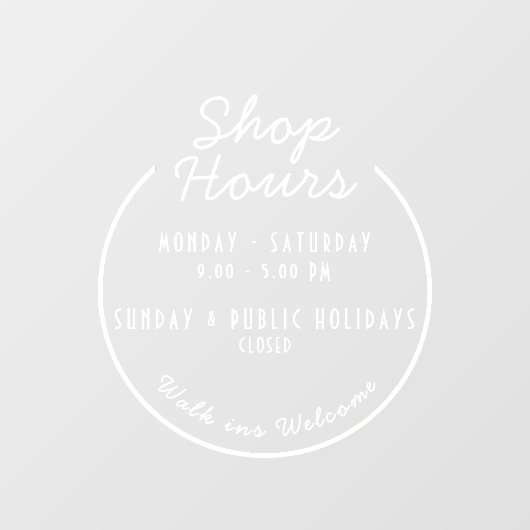 Boutique Openingstijden Venster Cling Raamsticker (Vel)