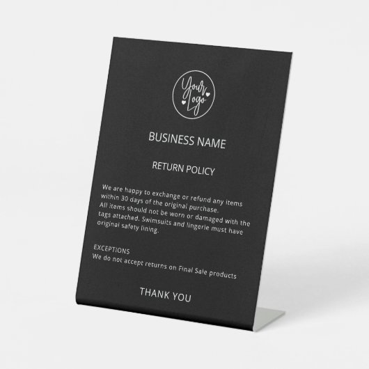 Boutique Return Policy Clothing Store Plaque Reclamebord Met Voetstuk (Voorkant)