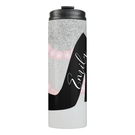 Boutique Schaduw Nep Glitter Monogram Naam Thermosbeker (Voorkant)
