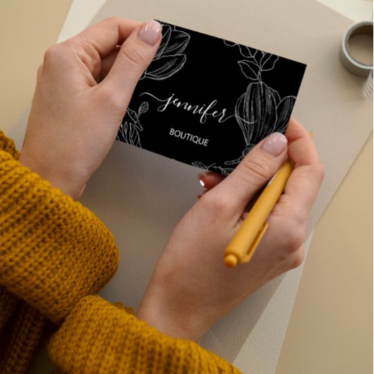 Boutique Shop Black White Flowers QR Code Logo Visitekaartje