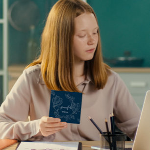 Boutique Shop Blue Navy Gray Flowers QR Logo Vierkante Visitekaartje