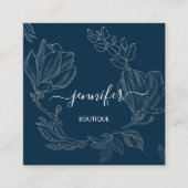 Boutique Shop Blue Navy Gray Flowers QR Logo Vierkante Visitekaartje (Voorkant)