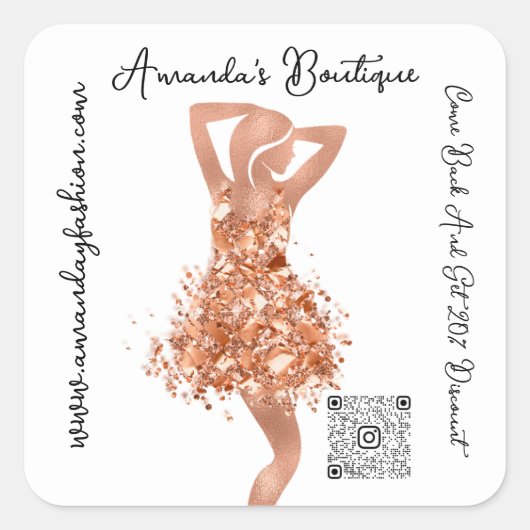Boutique Shop Clothing Qr Code Logo Copper White Vierkante Sticker (Voorkant)