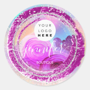 Boutique Shop Glitter Lijst Silver Pink Floral Ronde Sticker
