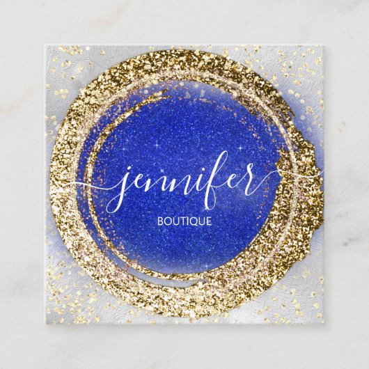 Boutique Shop Gold Royal Blue Silver Glitter Effec Vierkante Visitekaartje (Voorkant)