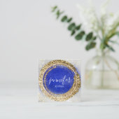Boutique Shop Gold Royal Blue Silver Glitter Effec Vierkante Visitekaartje (Staand voorkant)