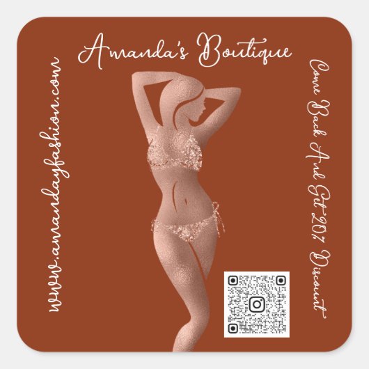 Boutique Shop Lingeire QrCode Logo Body Brown Roos Vierkante Sticker (Voorkant)