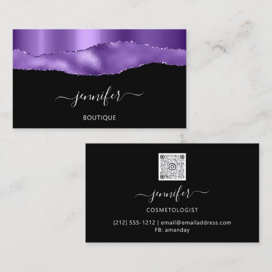 Boutique Shop QR Code Black Paars Violet Visitekaartje (Voorkant / Achterkant)