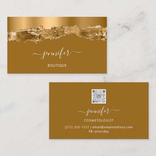 Boutique Shop QR Code Drift Golden Abstract Visitekaartje (Voorkant / Achterkant)