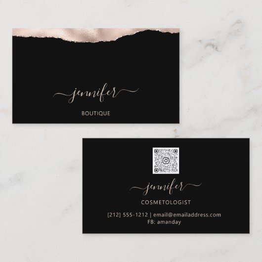 Boutique Shop QR Code Powder Blush Black Visitekaartje (Voorkant / Achterkant)