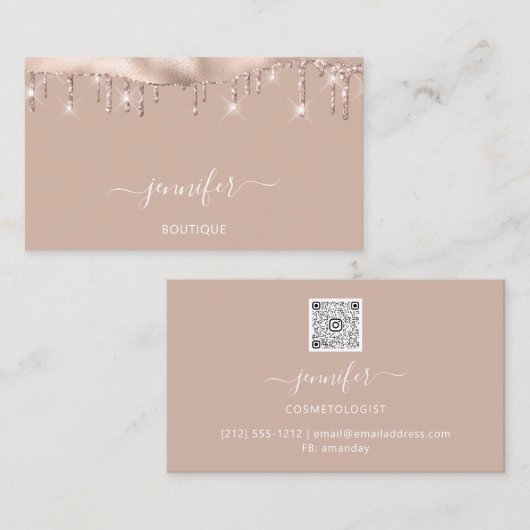 Boutique Shop QR Code Roos Glitter Drivers Visitekaartje (Voorkant / Achterkant)