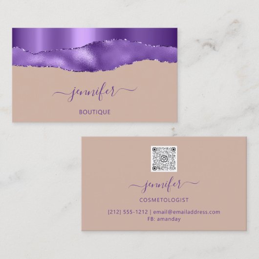 Boutique Shop QR Code Roos Paars Glitter Visitekaartje (Voorkant / Achterkant)