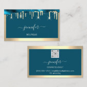 Boutique Shop QR Code Streven Blauwgroen Golden Li Visitekaartje (Voorkant / Achterkant)