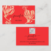 Boutique Shop Red Gold Flowers met QR-code Visitekaartje (Voorkant / Achterkant)