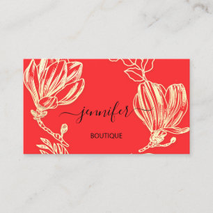 Boutique Shop Red Gold Flowers met QR-code Visitekaartje