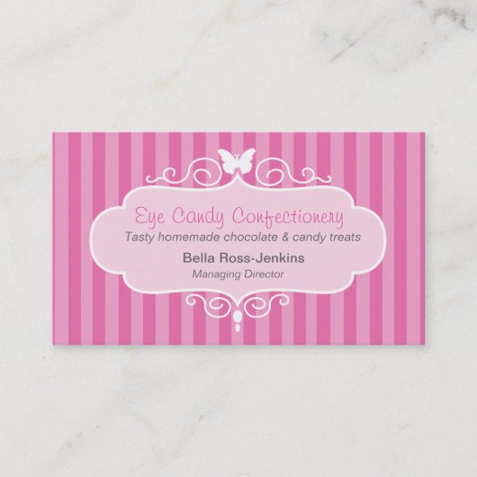 Boutique shop snoep roze streep visitekaartje (Voorkant)