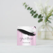 Boutique Silver. Gray Lashes Extension Pink Girly Vierkante Visitekaartje (Staand voorkant)