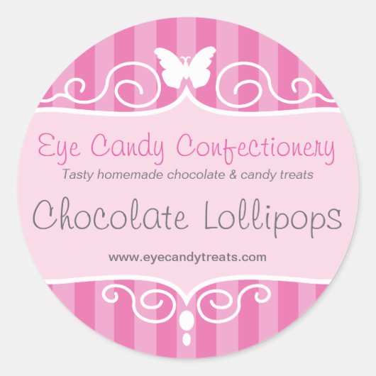 Boutique snoep winkel roze eten rond stickers (Voorkant)