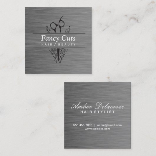 Boutique Steel | Moderne Luxe Vierkante Visitekaartje (Voorkant / Achterkant)