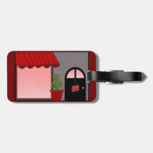 Boutique Storefront Red Black Topiary Open Bagagelabel (Achterkant horizontaal)