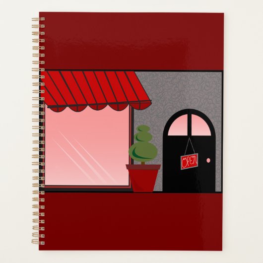 Boutique Storefront Red Black Topiary Open Planner (Voorkant)