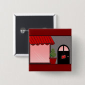 Boutique Storefront Red Black Topiary Open Vierkante Button 5,1 Cm (Voorkant /achterkant)