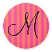 Boutique Stripes - Cabinet Knob Monogram Roze Keramische Knop (Voorkant)
