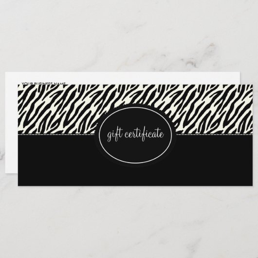 Boutique Style Cadeaubon met Zebra Print (Voorkant / Achterkant)