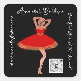 Boutique Winkelkleding Qr Code Red Gold Black Vierkante Sticker