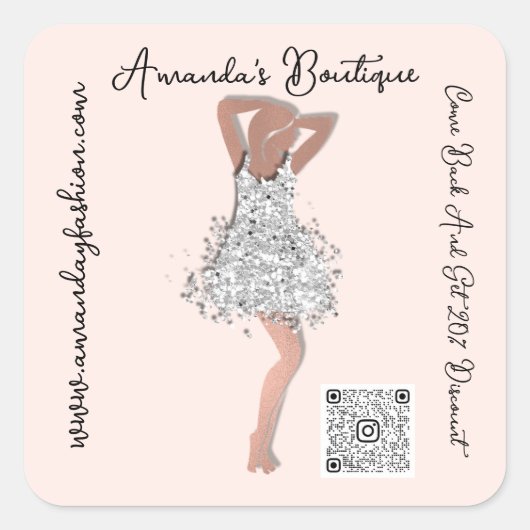 Boutique Winkelkleding Qr Code Roos Vonk Glitter Vierkante Sticker (Voorkant)