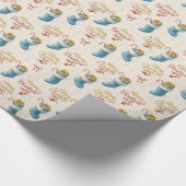 Boutique Wrapping Paper — Blue Stocking & Ribbons  Cadeaupapier (Hoek)